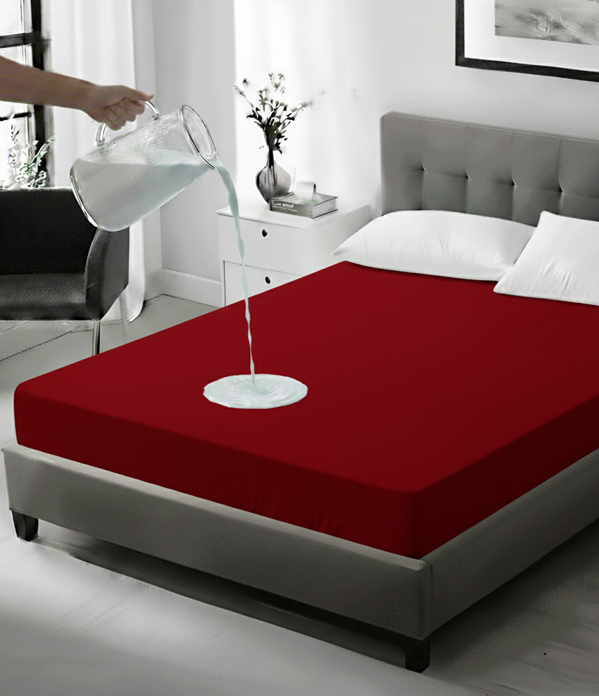 Maroon Terry Waterproof Mattress Protector Cover King Size