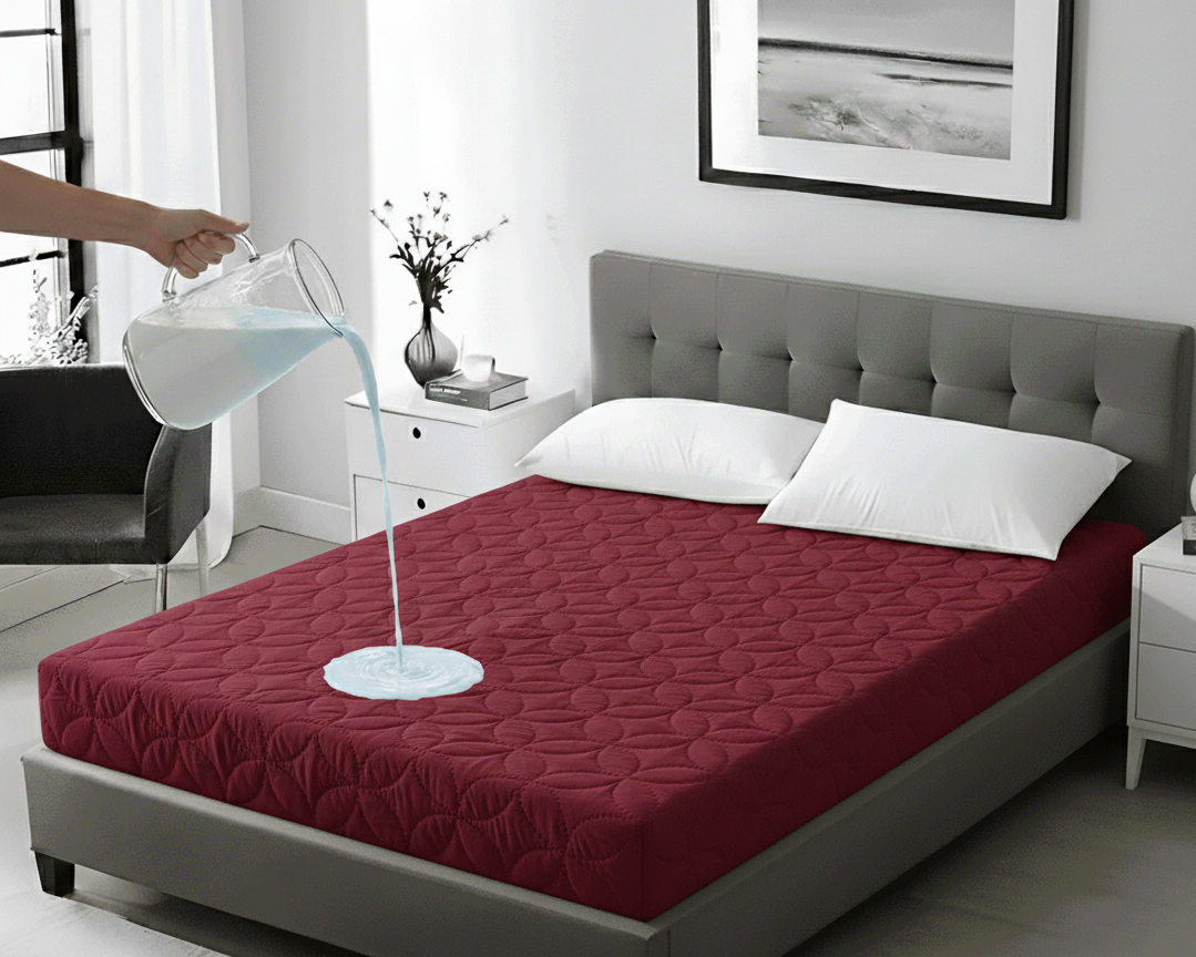 Maroon Quilted Waterproof Mattress Protector Cover - King Size