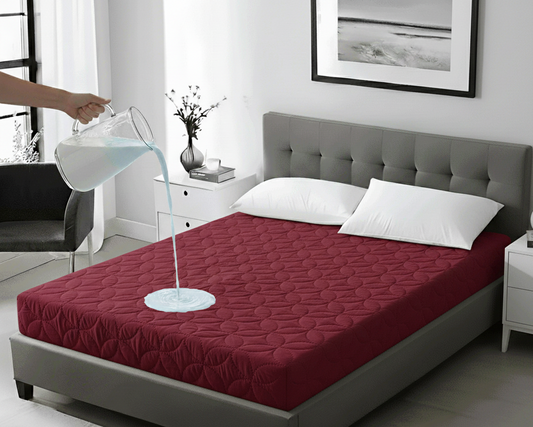 Maroon Quilted Waterproof Mattress Protector Cover - King Size