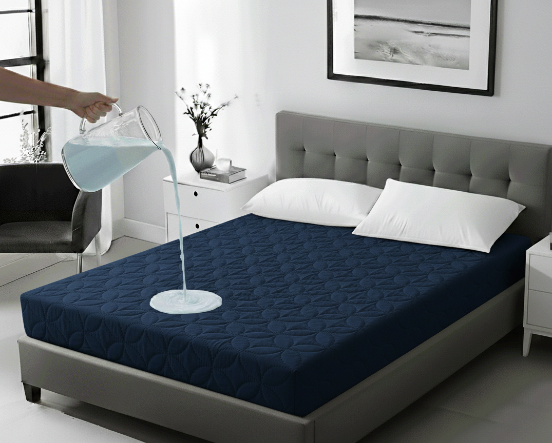 Blue Quilted Waterproof Mattress Protector Cover - King Size