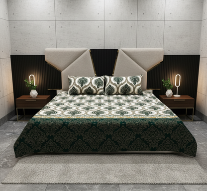 Royal Jade – Off-White & Green Bedsheet Set