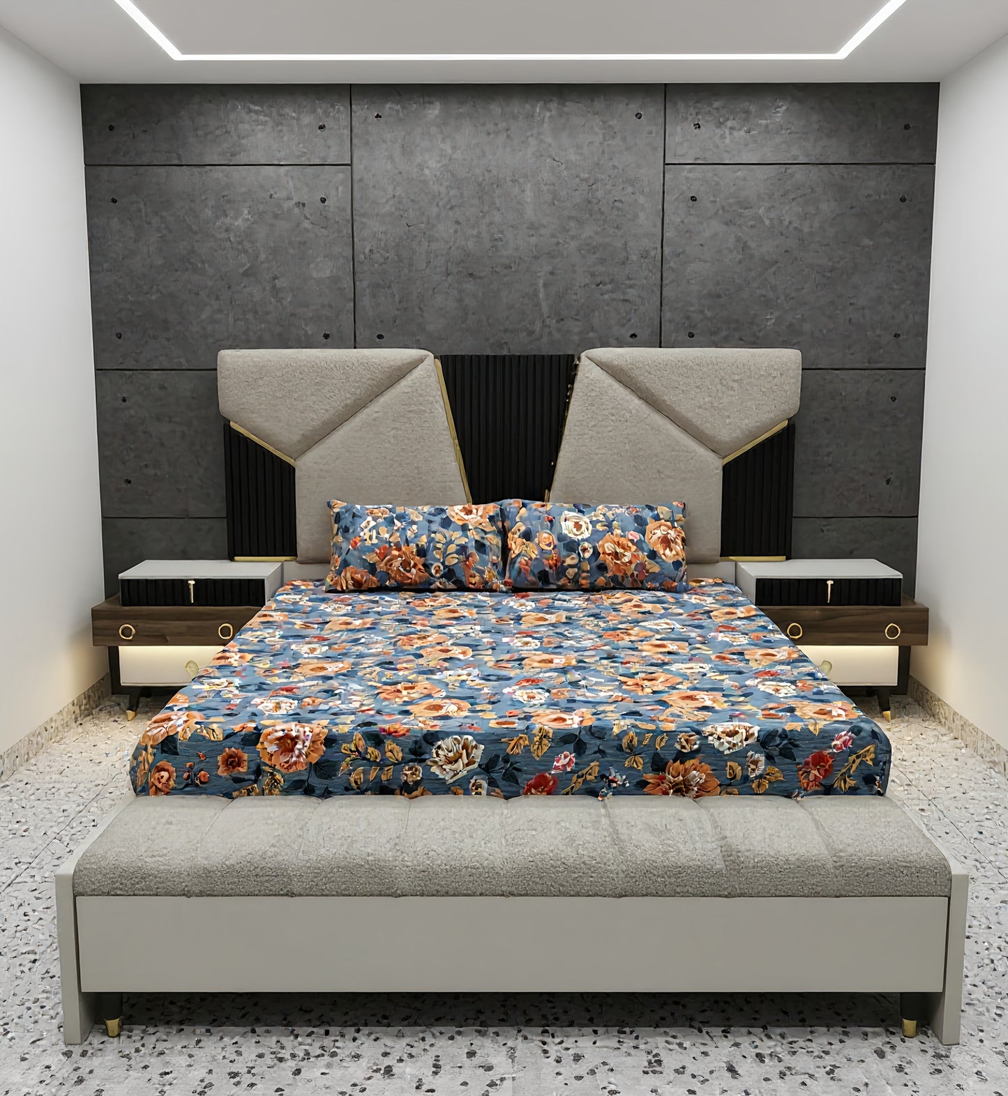 Autumn Bloom – Grey Fitted Bedsheet Set