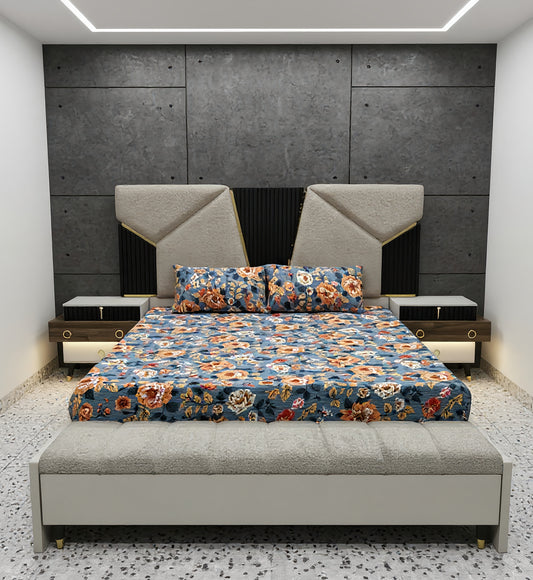 Autumn Bloom – Grey Fitted Bedsheet Set