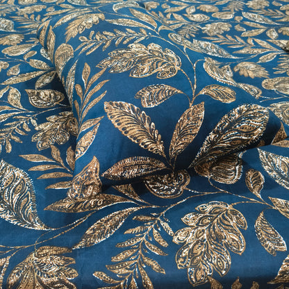 Midnight Leaf – Navy Blue Fitted Bedsheet Set