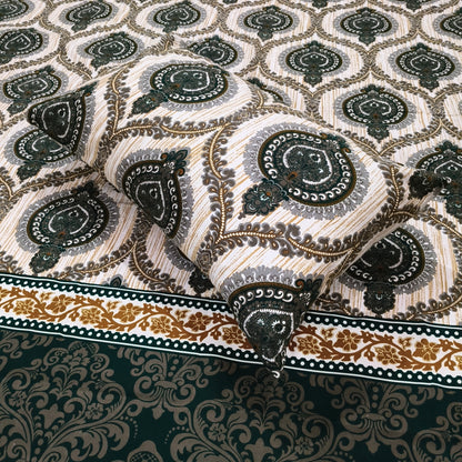 Royal Jade – Off-White & Green Bedsheet Set